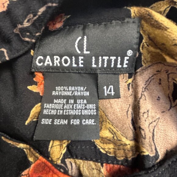 Carole Little Womens Floral Button-Up Blouse Size 14 Black Rayon Long Sleeve - Picture 3 of 9